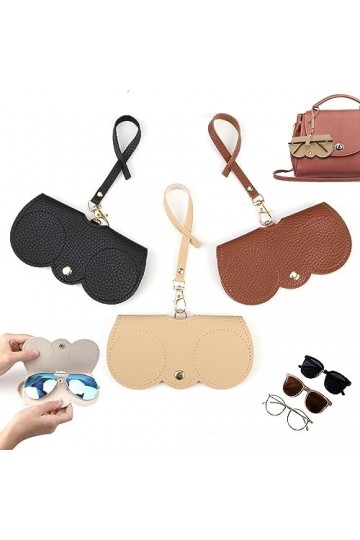 Elkflee Lot de 3 sacs à lunettes de soleil en cuir souple avec lanière anti-rayures - Étui à lunettes en cuir synthétique sou