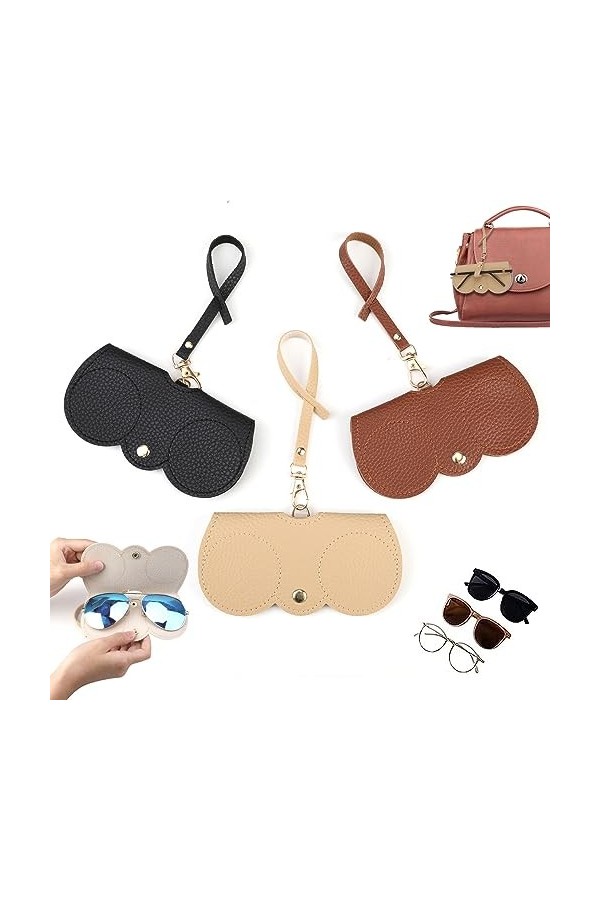 Elkflee Lot de 3 sacs à lunettes de soleil en cuir souple avec lanière anti-rayures - Étui à lunettes en cuir synthétique sou