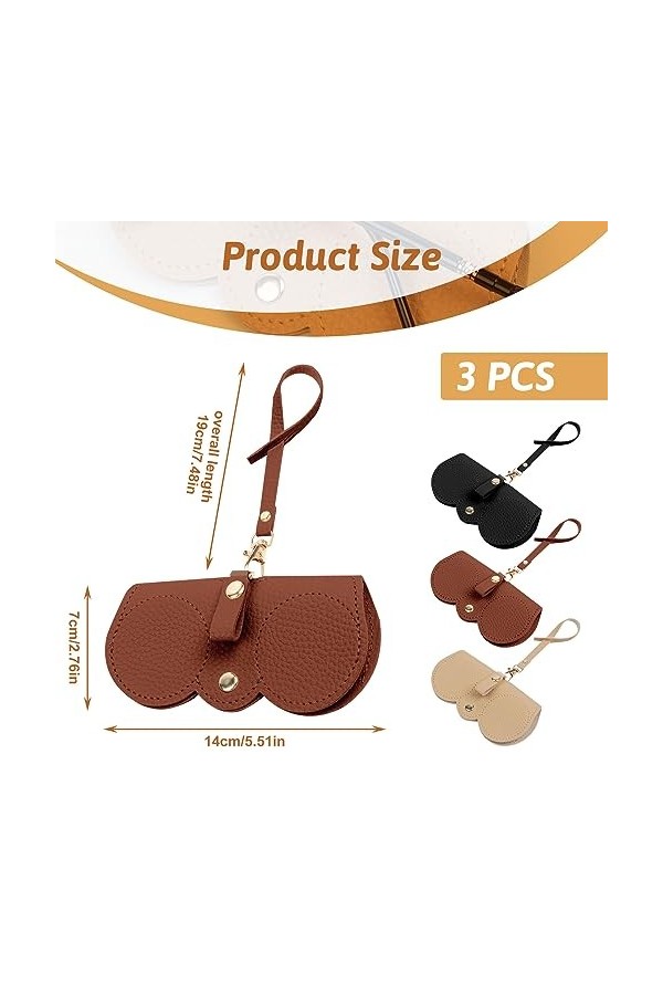 Elkflee Lot de 3 sacs à lunettes de soleil en cuir souple avec lanière anti-rayures - Étui à lunettes en cuir synthétique sou
