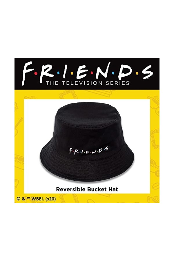 Concept One Chapeau cloche réversible avec logo Friends Doodle et motif en coton, noir et olive, taille unique, Noir/olive, t