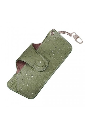 Étui à lunettes fin | Sac à lunettes de soleil portable avec chaîne à boucle, couche supérieure en cuir de vachette, étui à l