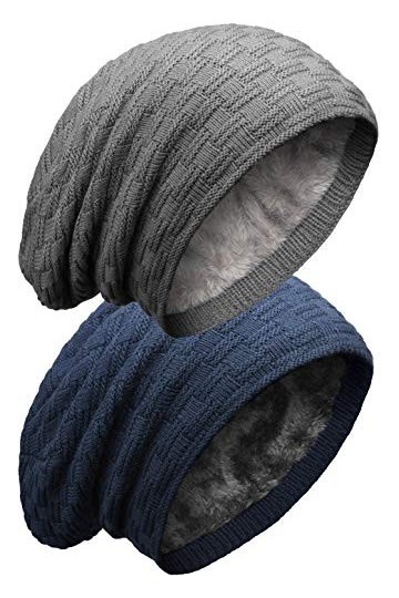 Grin&Bear M10 Bonnet long type beanie à gros tricot et polaire éponge - Noir - Taille Unique