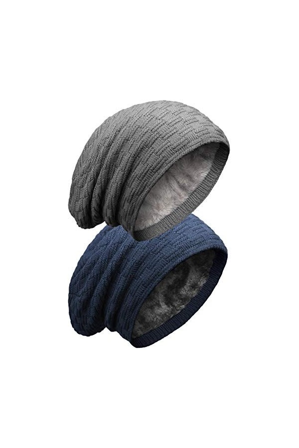 Grin&Bear M10 Bonnet long type beanie à gros tricot et polaire éponge - Noir - Taille Unique
