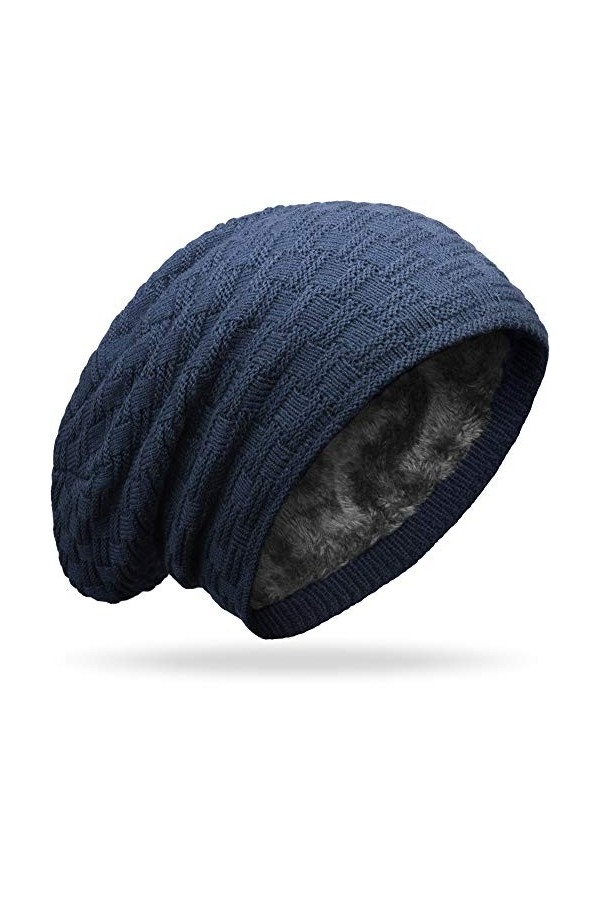 Grin&Bear M10 Bonnet long type beanie à gros tricot et polaire éponge - Noir - Taille Unique