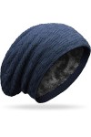 Grin&Bear M10 Bonnet long type beanie à gros tricot et polaire éponge - Noir - Taille Unique