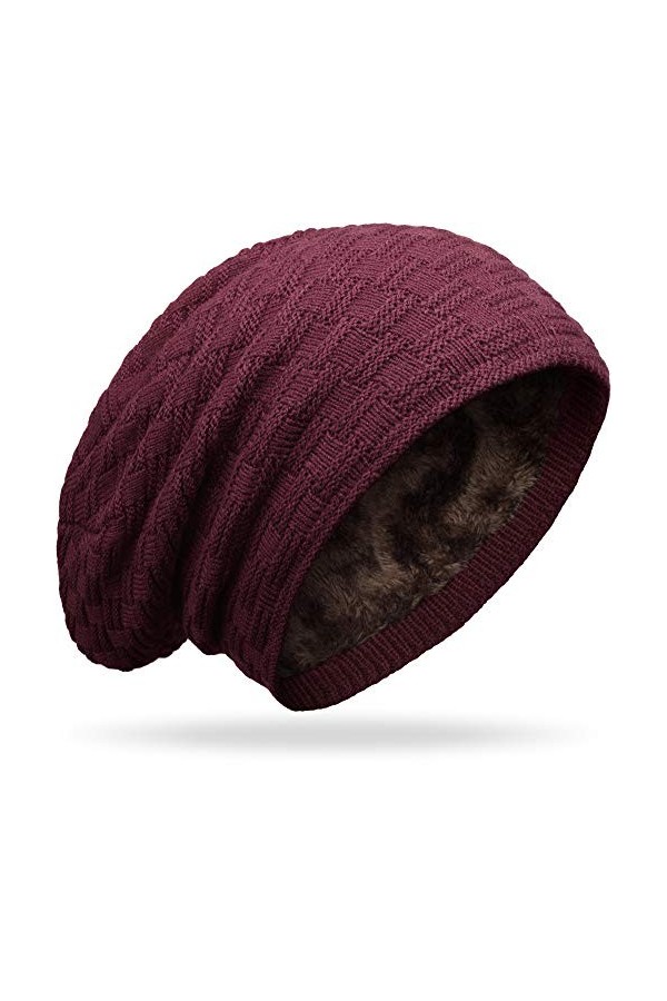 Grin&Bear M10 Bonnet long type beanie à gros tricot et polaire éponge - Noir - Taille Unique