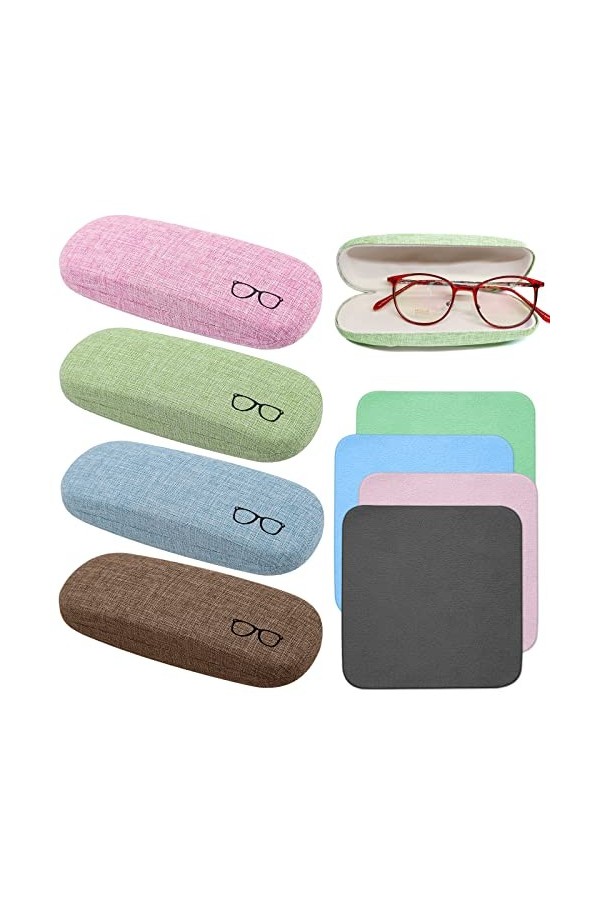 ExeQianming Étuis à Lunettes, 4 Pièces Boîte en Protection de Lunettes, Étui de Protection pour Lunettes en Toile de Lin pour