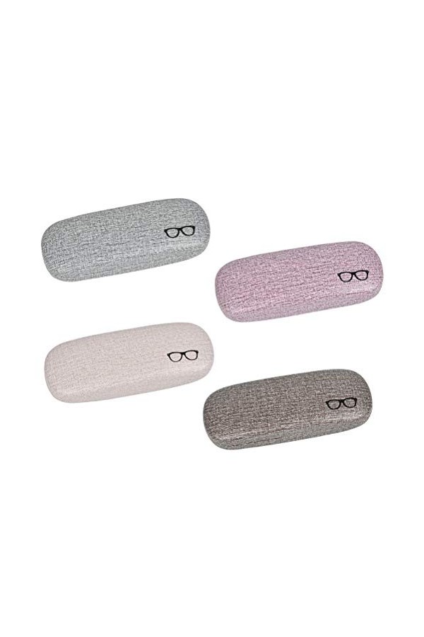 WOWOSS Lot de 4 Étuis à Lunettes Rigides en Toile de Lin, Boîte de Protection de Lunettes de Soleil avec 4 Tissu pour Lunette