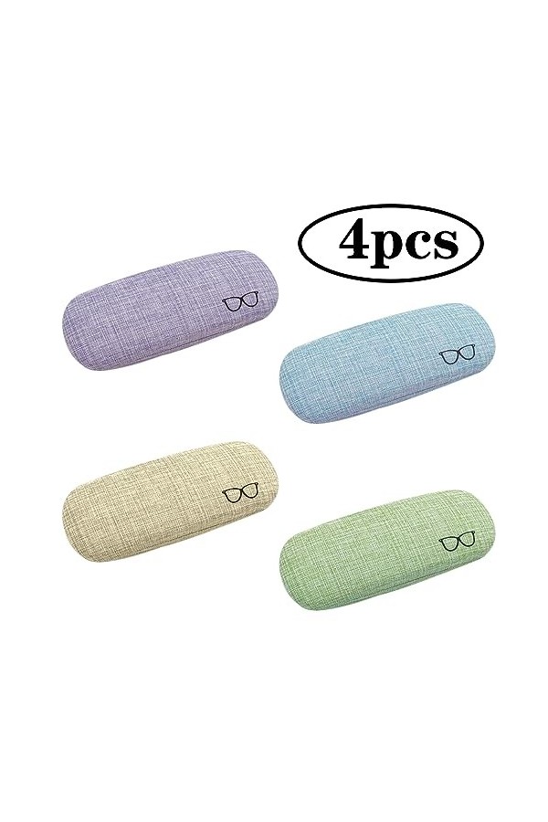 Csirnto Étuis à Lunettes 4 Pièces Étui à Lunettes Rigide Portable Étui de Protection Étui à Lunettes Rigide en Toile de Lin O