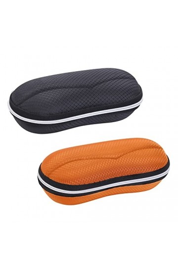 molshine 2 pièces étui à lunettes de soleil portable, étui à lunettes à fermeture éclair pour femmes hommes Noir&Orange 