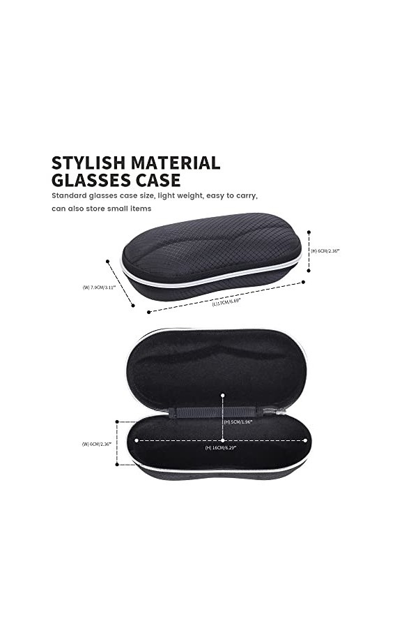 molshine 2 pièces étui à lunettes de soleil portable, étui à lunettes à fermeture éclair pour femmes hommes Noir&Orange 