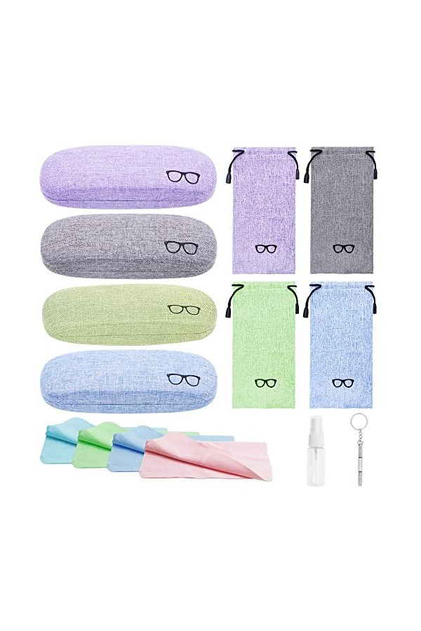 LZYMSZ Lot de 4 étuis à lunettes, étui à lunettes portable en toile rigide, étui à lunettes pour ranger lunettes de soleil av