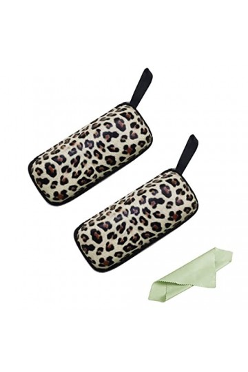 ZARSIO Lot de 2 étuis à lunettes rigides avec fermeture éclair et chiffon pour lunettes Motif léopard, jaune, taille unique