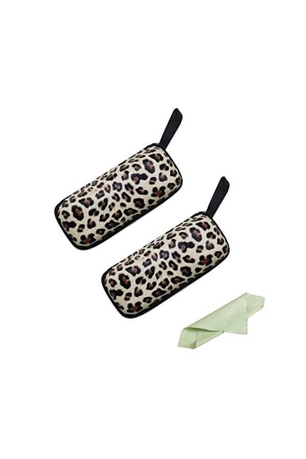 ZARSIO Lot de 2 étuis à lunettes rigides avec fermeture éclair et chiffon pour lunettes Motif léopard, jaune, taille unique