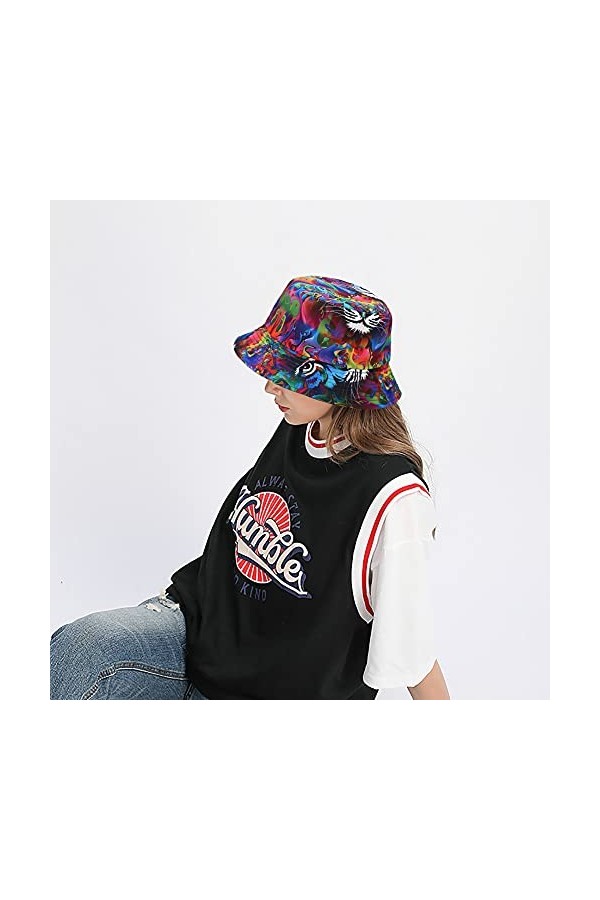 XYIYI Bobs Chapeau Océan Multicolore Réversible Seau Chapeau Pêche Chapeau De Soleil pour Femmes Filles