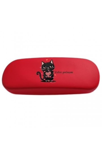 Taperso Etui rouge lunettes chat coeur personnalise