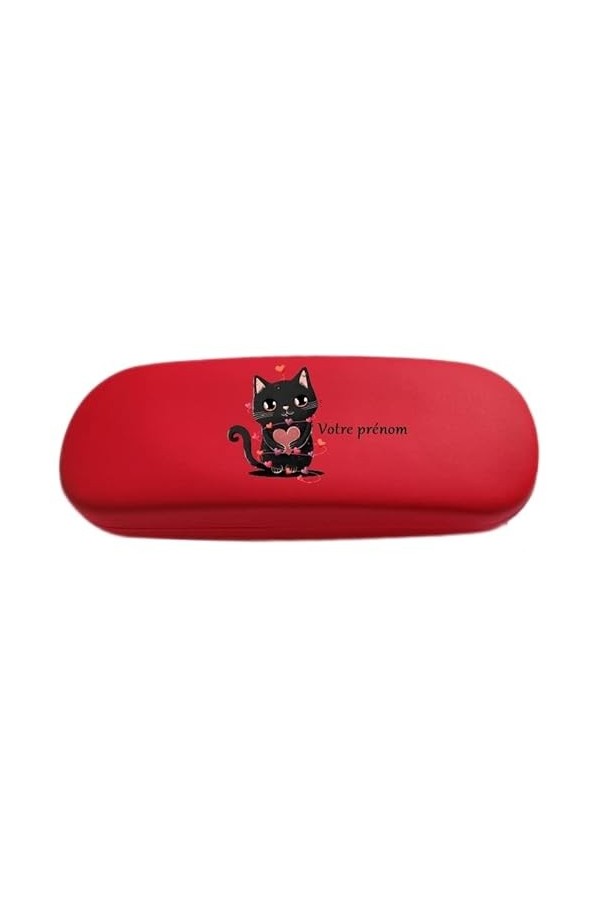 Taperso Etui rouge lunettes chat coeur personnalise