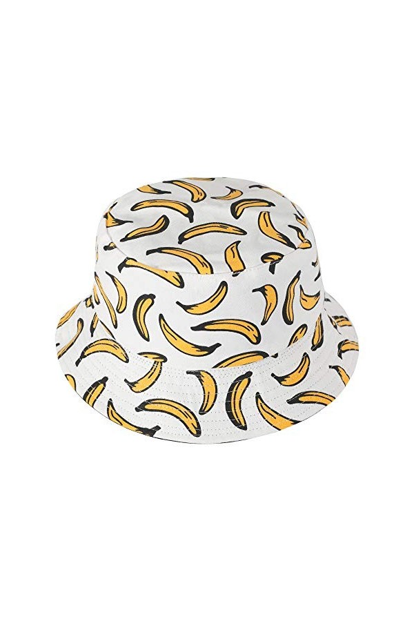 ZLYC Chapeau Bob Coton Été Fruit Chapeau de pêcheur pour Femmes Hommes Banane, Blanc2,Taille Unique 