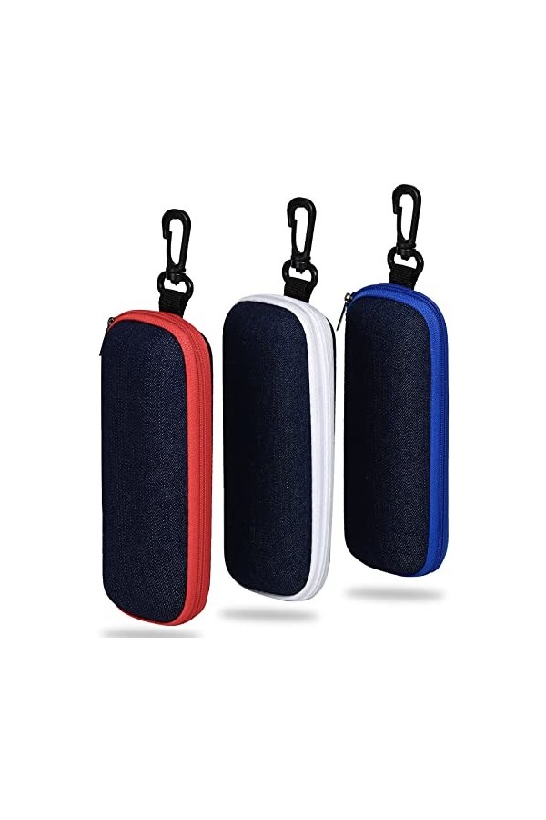 molshine 3 pièces étui à lunettes portable en denim, étui à lunettes de voyage avec fermeture éclair avec crochet pour étudia