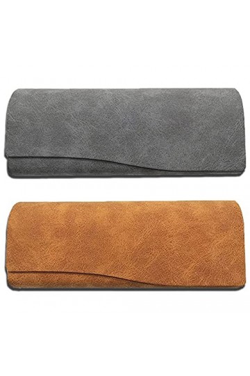 2 Pièces Étui À Lunettes, Boîte À Lunettes Portable, Étuis à Lunettes Rigides, Coque Extérieure En Cuir Et Aimant Snap Lock É
