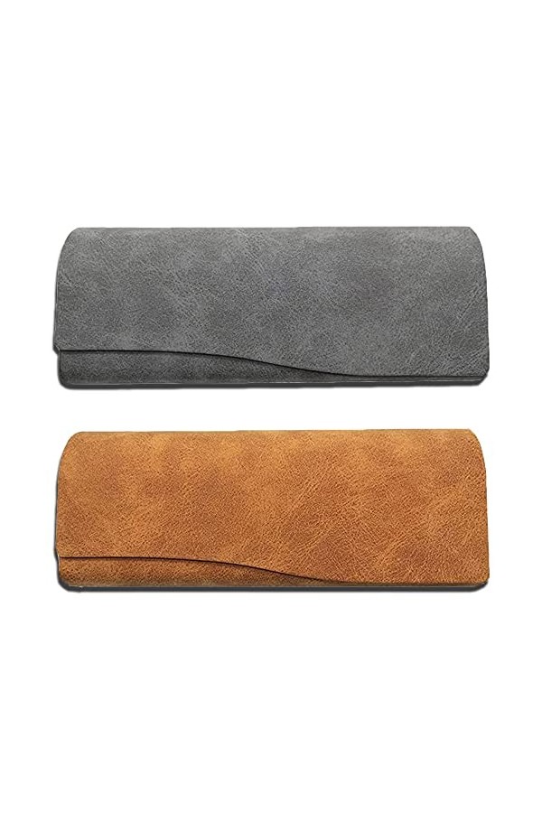 2 Pièces Étui À Lunettes, Boîte À Lunettes Portable, Étuis à Lunettes Rigides, Coque Extérieure En Cuir Et Aimant Snap Lock É