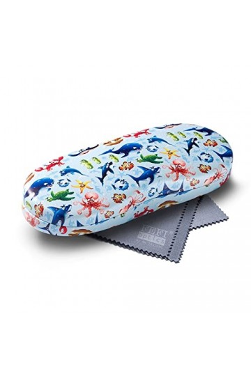 FEFI - Étui à lunettes pour enfant étui dur avec motifs amusants - chiffon de nettoyage pour lunettes/chiffon en microfibre