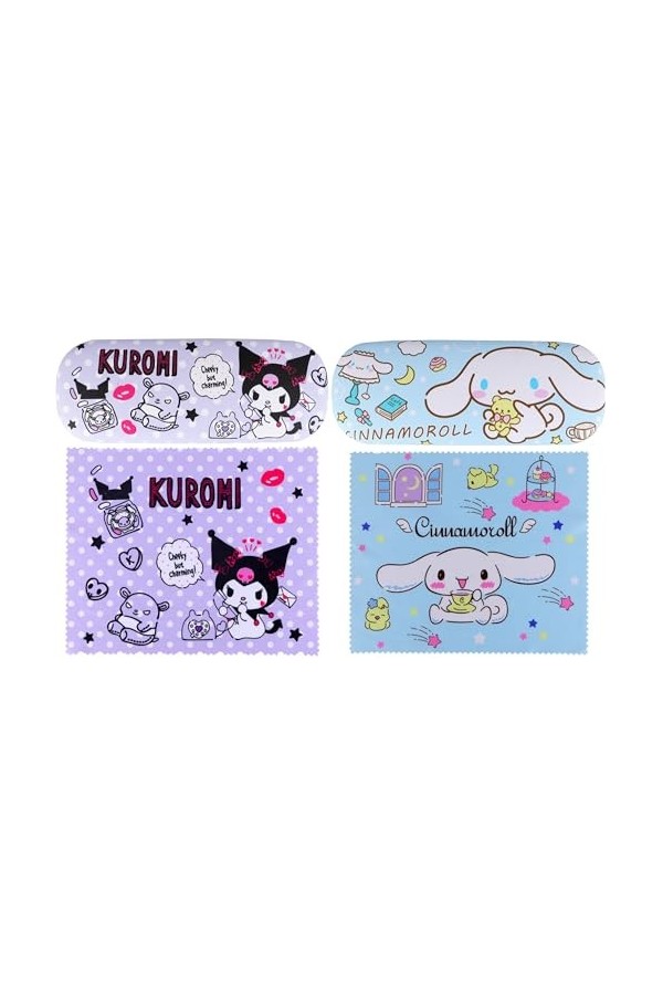 Roffatide Anime Cinnamoroll Cartoon Rose Etui à lunettes à coque dure avec chiffon pour lunettes Etui protecteur portable pou