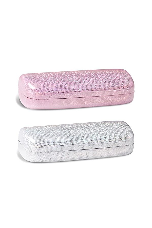 molshine 2 pièces étui à lunettes à coque dure à paillettes, étui à lunettes éblouissant portable pour femmes hommes fille vo