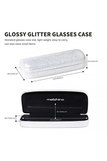 molshine 2 pièces étui à lunettes à coque dure à paillettes, étui à lunettes éblouissant portable pour femmes hommes fille vo