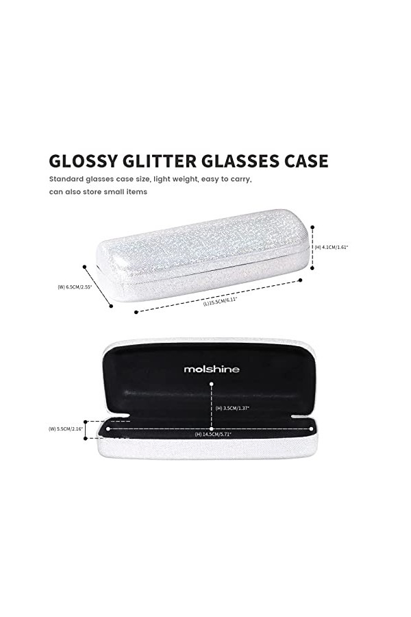 molshine 2 pièces étui à lunettes à coque dure à paillettes, étui à lunettes éblouissant portable pour femmes hommes fille vo