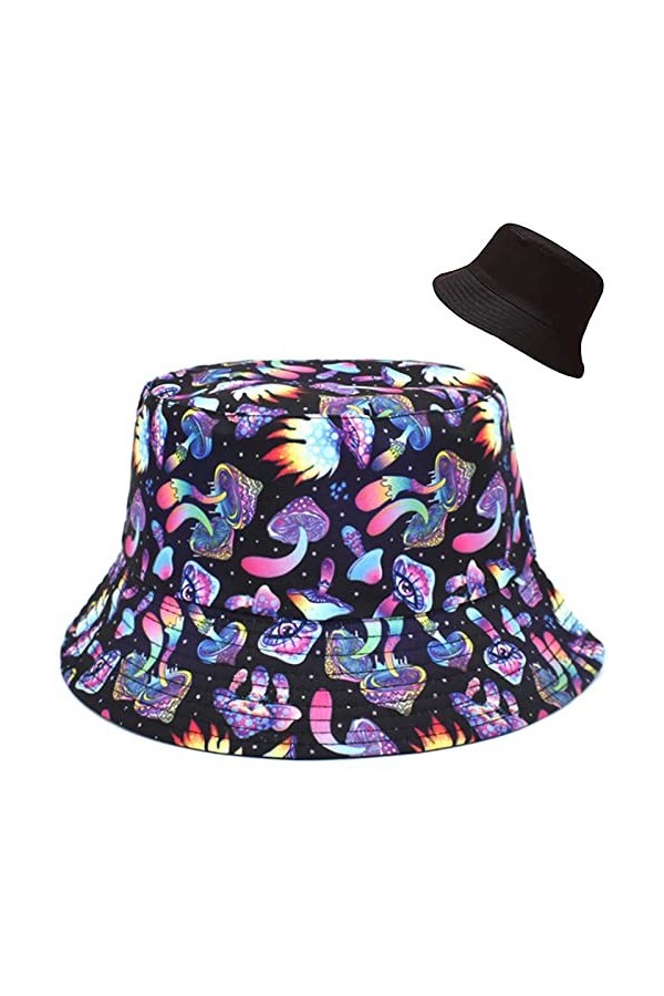Malaxlx Imprimé de Champignons Trippy Psychédéliques Bob Femme Chapeau de Pêcheur Chapeau de Soleil Chapeaux de Seau Chapeaux