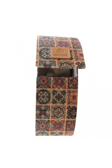 Elevanty Housse de lunettes verticale en liège, boîte pour lentilles de contact ouverture mi-côté, étui à lunettes avec foula