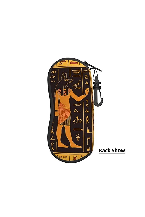 Anubis Étui à lunettes avec clip de ceinture et fermeture éclair Motif dieu égyptien ancien, Noir , taille unique