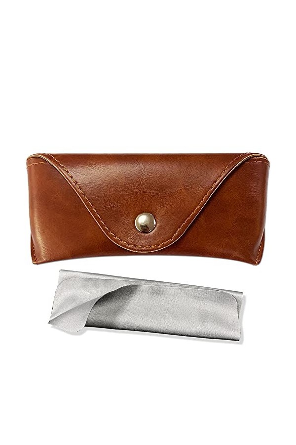 Étui de rangement portable en cuir souple et semi-rigide pour lunettes de soleil Marron/noir, Brun Button, M