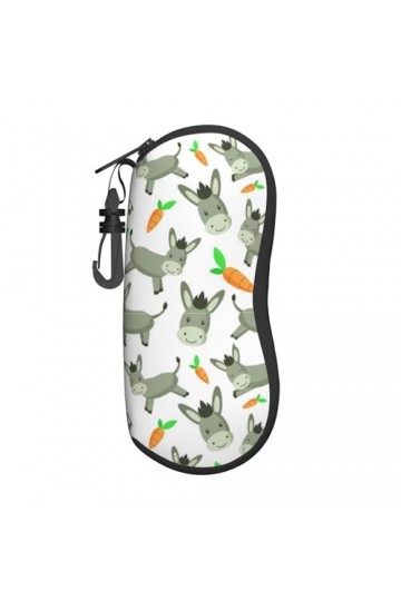 YAXRO Étui à lunettes en néoprène souple avec fermeture éclair Motif âne mignon, Noir , taille unique