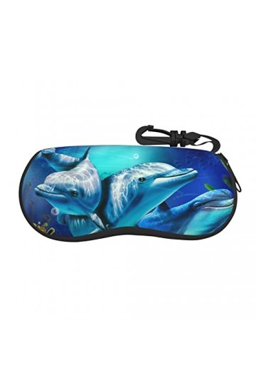 LAAVVA Étui de lunettes de soleil en néoprène ultra léger avec fermeture éclair et mousqueton en plastique, Adorable dauphin.