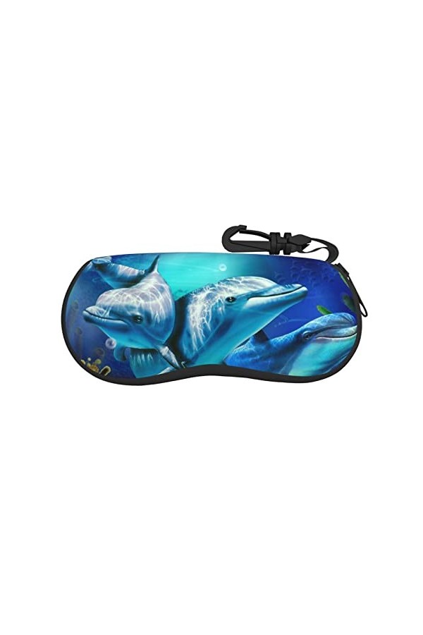 LAAVVA Étui de lunettes de soleil en néoprène ultra léger avec fermeture éclair et mousqueton en plastique, Adorable dauphin.