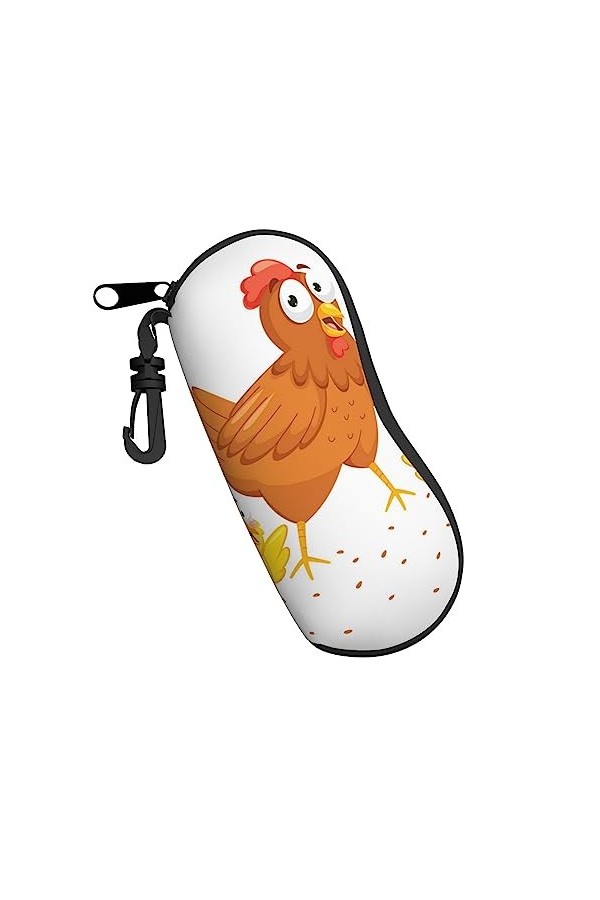 NIXNUT Étui à lunettes portable souple avec fermeture éclair et mousqueton Motif poussin 3D, Noir , taille unique