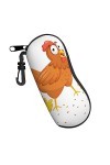NIXNUT Étui à lunettes portable souple avec fermeture éclair et mousqueton Motif poussin 3D, Noir , taille unique