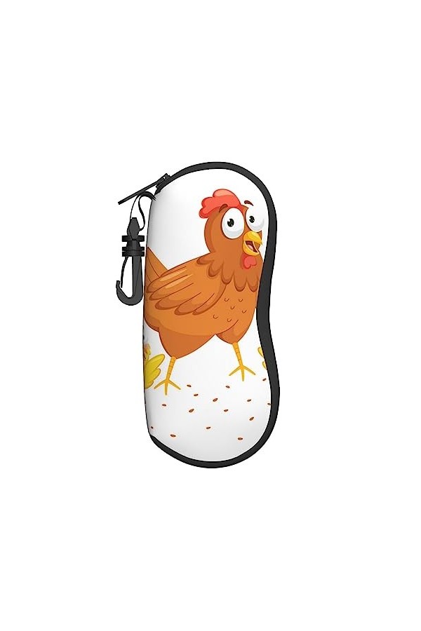 NIXNUT Étui à lunettes portable souple avec fermeture éclair et mousqueton Motif poussin 3D, Noir , taille unique