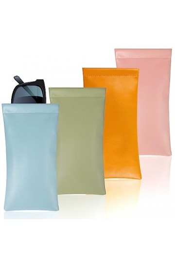 PANGTON VILLA Lot de 4 étuis à lunettes en cuir synthétique souple pour hommes et femmes rose, bleu, orange, vert , rose+ble