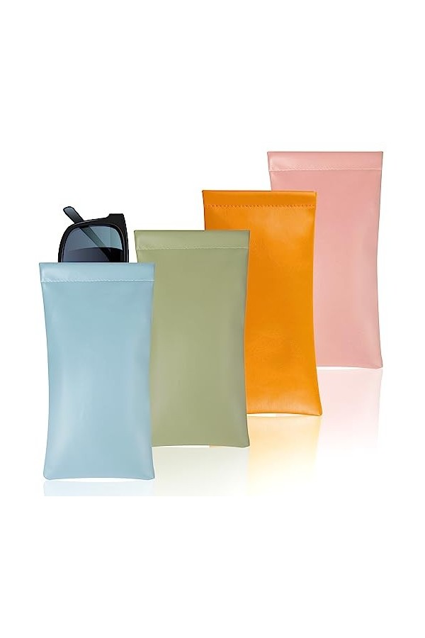 PANGTON VILLA Lot de 4 étuis à lunettes en cuir synthétique souple pour hommes et femmes rose, bleu, orange, vert , rose+ble
