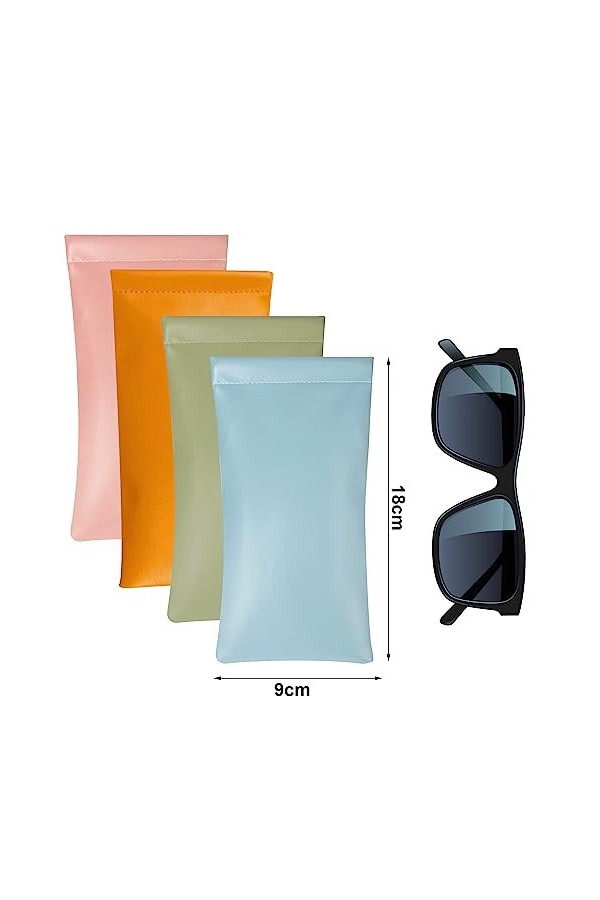 PANGTON VILLA Lot de 4 étuis à lunettes en cuir synthétique souple pour hommes et femmes rose, bleu, orange, vert , rose+ble