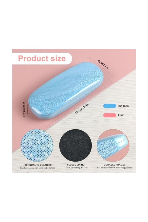 TRUEIN Lot de 2 étuis de protection rigides en cuir synthétique pour lunettes, étui à lunettes pailletées avec chiffon de net