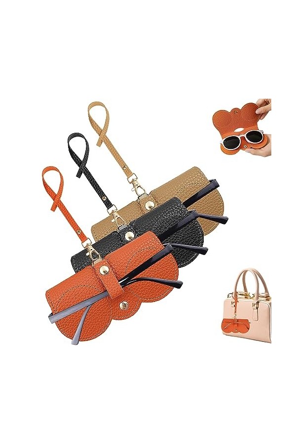 Winuoyang Lot de 3 étuis à lunettes de soleil en cuir souple - Étui portable pour lunettes de soleil - Avec lanière - Pour ho