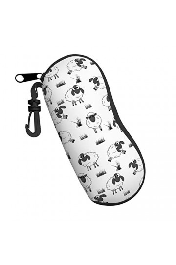 Étui à lunettes ultra léger et pratique avec fermeture éclair Motif mouton et herbe, Noir , taille unique
