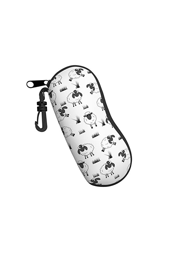 Étui à lunettes ultra léger et pratique avec fermeture éclair Motif mouton et herbe, Noir , taille unique