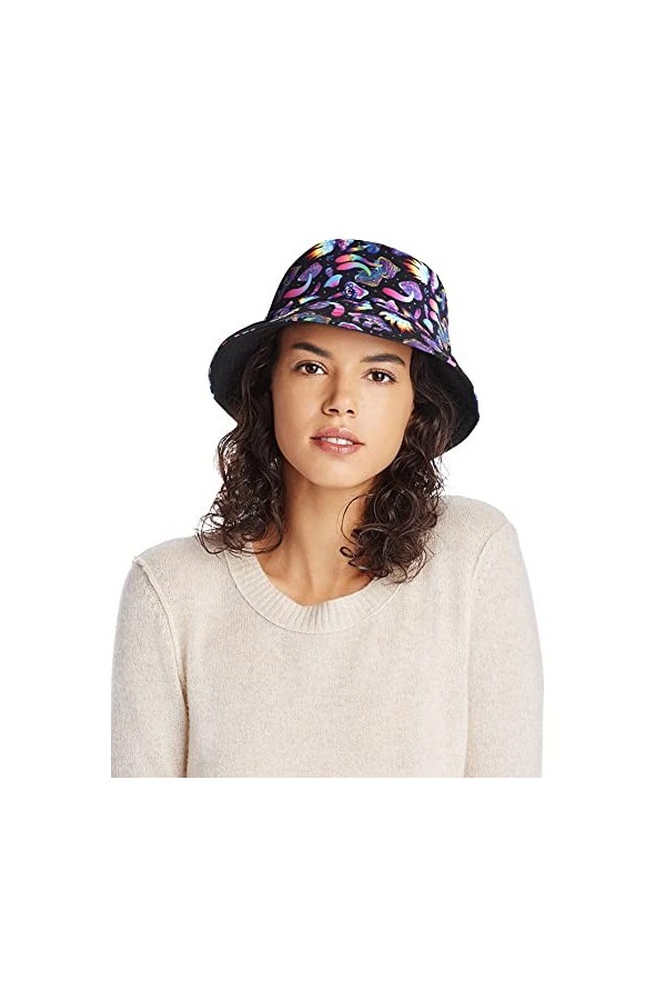 Malaxlx Imprimé de Champignons Trippy Psychédéliques Bob Femme Chapeau de Pêcheur Chapeau de Soleil Chapeaux de Seau Chapeaux