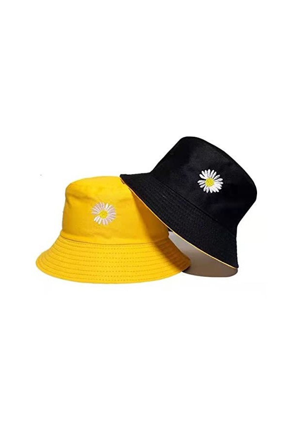 CHUANGOU Chapeau Bob Unisexe Réversible Coton Chapeau de Marguerit Chapeau Double Face pour Randonnée Camping Plage 56-58 cm