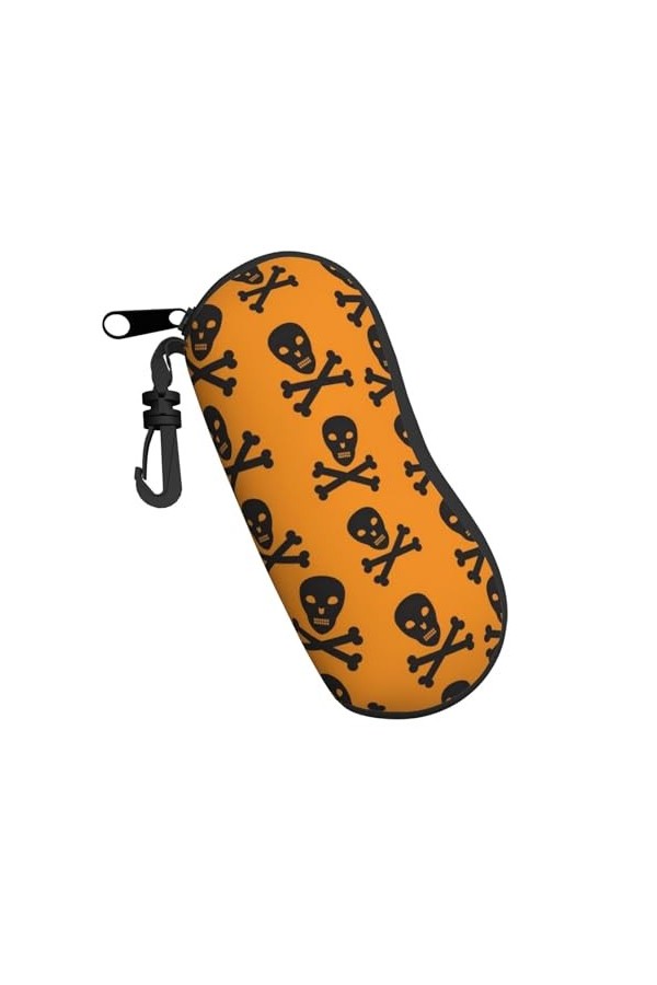 Étui à lunettes souple fond orange crânes fermeture éclair étui à lunettes ultra léger et pratique coque souple sac à lunette